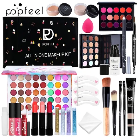Collezione Trucco Professionale Completa Palette Ombretti Impermeabile Rossetto Opaco Correttore Mascara Matita Sopracciglia Pennelli