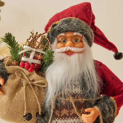 Babbo Natale Bambola Figurina Ornamento In Piedi Con Lanterna E Sacco Regalo Peluche Tessuto Decorazione Casa Natale