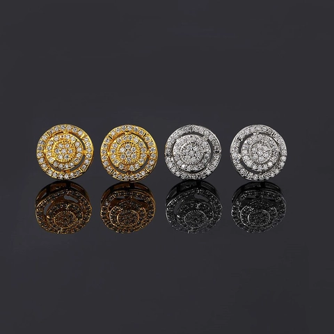Orecchini a Bottone Tondi Hip Hop Rame Zirconia Micro Pave Bling Gioielli Geometrici per Uomo Donna Oro Argento Regalo