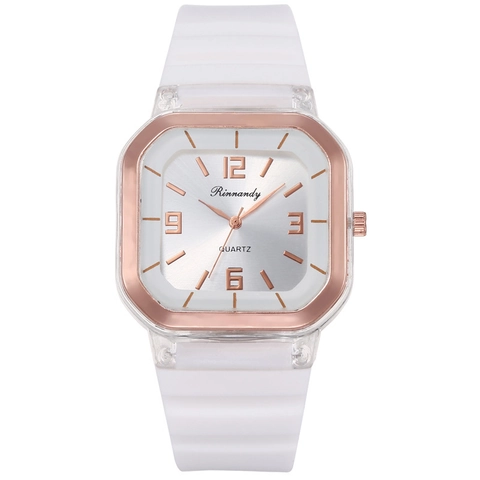 Montre À Quartz Pour Femmes Cadran Carré Bracelet En Silicone Boîtier En Plastique Transparent Montre De Sport Décontractée