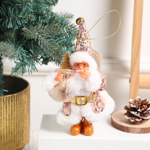 Christmas Santa Claus Hanging Ornaments Plush Knitted Dolls With Sequins And Bells For Holiday Home Party Decor