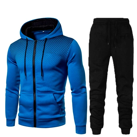 Survêtement de Sport Décontracté pour Hommes Mélange de Coton Ensemble Sweat à Capuche et Pantalon Dégradé à Pois Sweat-shirt à Capuche Zippé