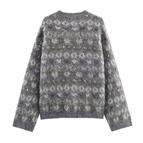 Dames Fair Isle Jacquard Gebreide Trui Ronde Hals Lange Mouwen Casual Pullover Winter Herfst Top