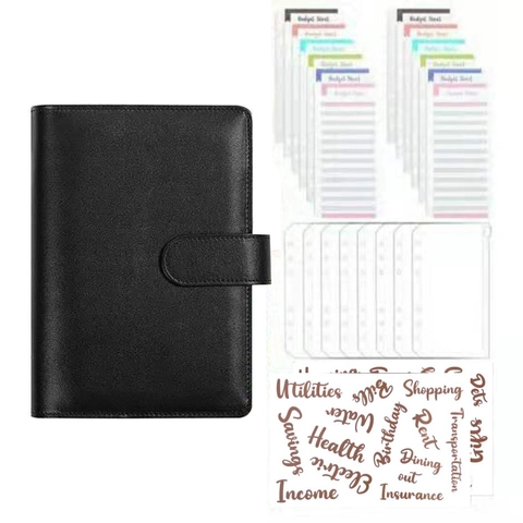 PU Leder Budget Binder Mit PVC Reißverschlusstaschen Kostenblätter Etiketten Bargeld Organizer Planer Für Spar Herausforderung