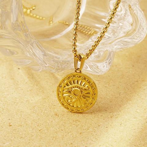 Altägyptisches Auge Des Horus Rund Anhänger Halskette Vintage Edelstahl Totem Medaillon Schmuck Für Damen Herren