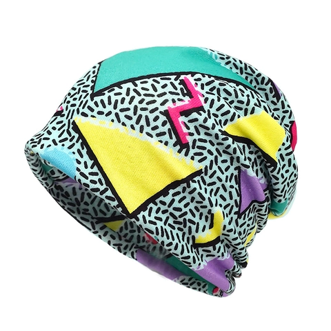 Berretto Beanie Stampa Geometrica Memphis Retrò Poliestere Caldo Traspirante Hip Hop Graffiti Berretto Teschio Uomo Donna
