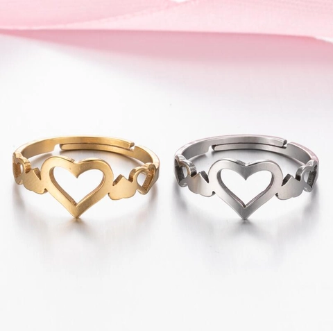 Heart Shaped Adjustable Open Rings Stainless Steel Hollow Geometric Fashion Jewelry Vintage Gift For Women Girls