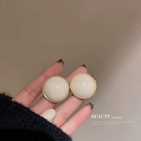 French Vintage Cream White Faux Artificial Pearl Stud Earrings Geometric Alloy Gold Plated With Silver Earring Post For Women