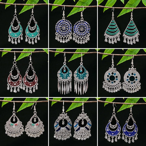 Orecchini Pendenti Etnici Boho Vintage Lega Smalto Cavo Geometrico Nappa Campana Gioielli Donne Perno In Acciaio Inossidabile