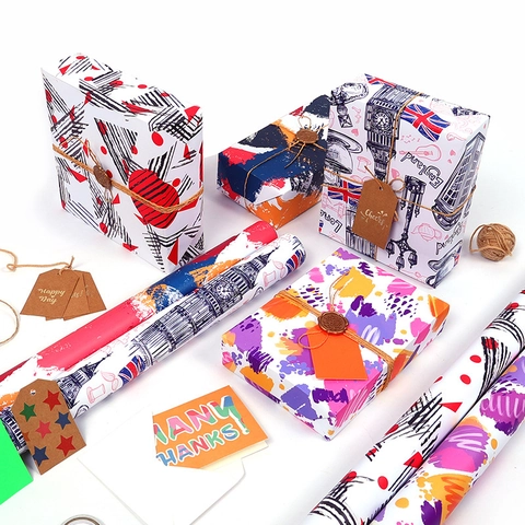 Gift Wrapping Paper Art Style London Theme For DIY Holiday Festival Present Packaging