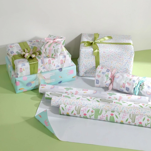Gift Wrapping Paper Sheets Cartoon Unicorn Cactus Alpaca Pattern Coated Paper For Birthday Holiday Party Decor
