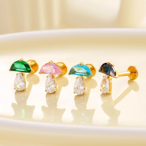 Mushroom Ear Cartilage Stud F136 Titanium Alloy Cubic Zirconia Internal Thread Piercing Jewelry Labret Tragus Women