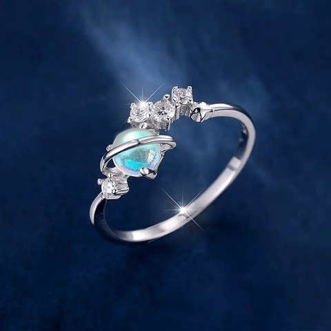 Planeten Ring Kupfer Mit Imitation Mondstein Und Zirkonia Ästhetischer Himmlischer Galaxie Schmuck Für Damen