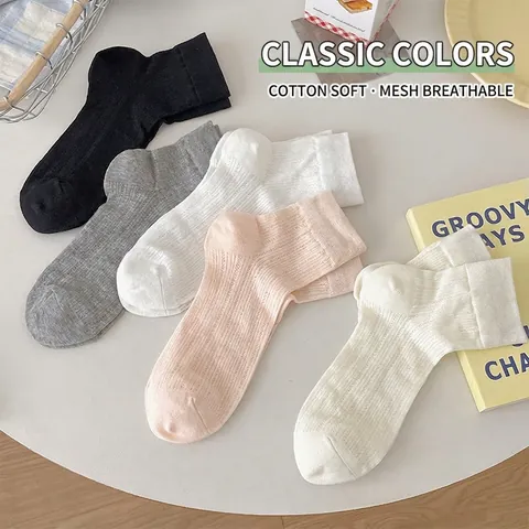 Calcetines De Malla De Color Sólido Transpirables Mezcla De Algodón Tubo Corto Estilo Japonés Verano Casual Para Mujeres