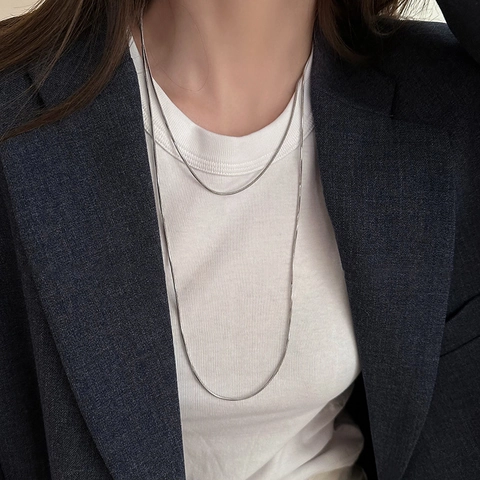 Collier Double Rang Maille Serpent Cuivre Chaîne Pull Longue Minimaliste Pour Femme Bijoux Métalliques Élégants