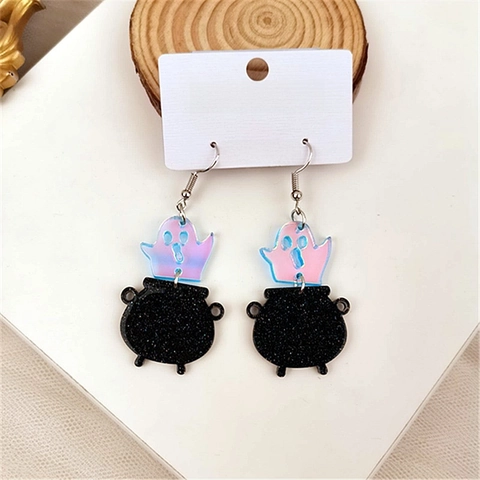 Pendientes Colgantes De Acrílico Para Halloween Calavera Fantasma Sombrero De Mago Joyería Gótica Poste De Acero