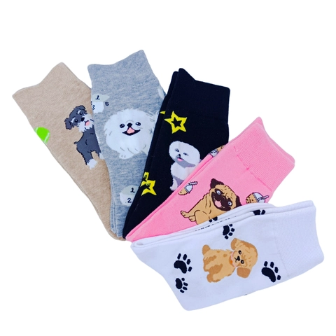 Cartoon Dog Cotton Mid-Calf Socks Cute Animal Pattern Kawaii Crew Socks For Women Teen Girls