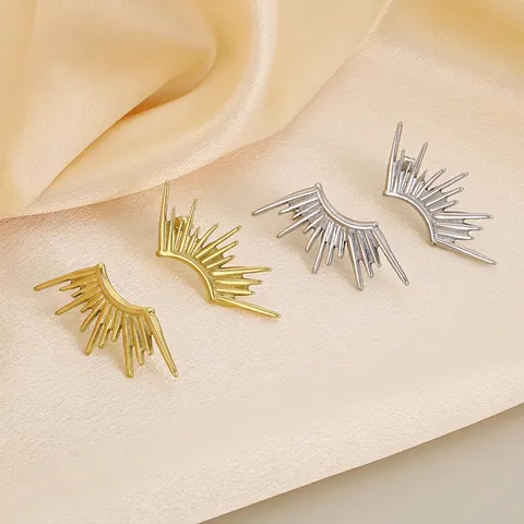Sunburst Radiant Line Earrings Stainless Steel Gold Plated Geometric Sun Rays Statement Fashion Jewelry For Women