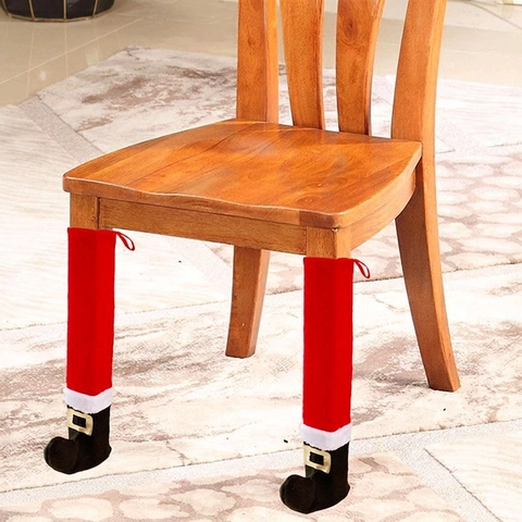 Christmas Santa Boot Chair Leg Covers Red Non Woven Fabric Table Feet Protectors Elf Boots Festive Dining Room Decoration