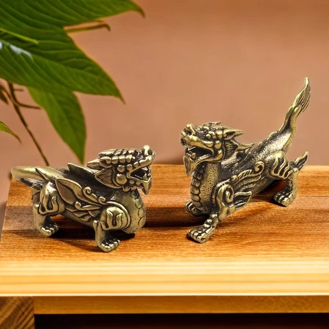 Figurine Vintage En Laiton Pi Xiu Kirin Bête Mythique Chinoise Feng Shui Richesse Chance Ornement De Bureau Décor Maison Bureau