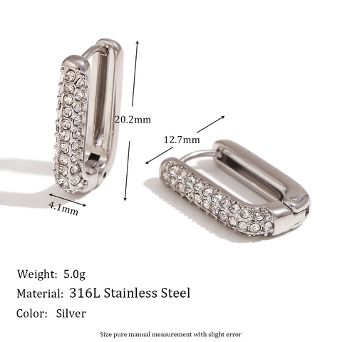Rectangular Hoop Earrings 316L Stainless Steel 18K Gold Plated Pave Zircon Minimalist Geometric Huggie Jewelry Women
