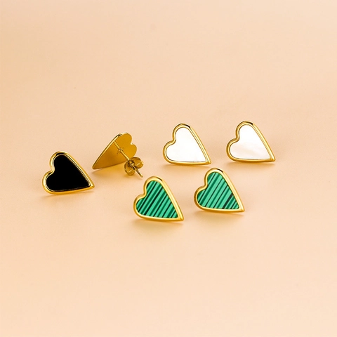 Titanstahl Herz Ohrstecker Für Damen Edelstahl Weiße Muschel Grüne Malachit Schwarze Emaille Herz Ohrringe Minimalistischer Schmuck