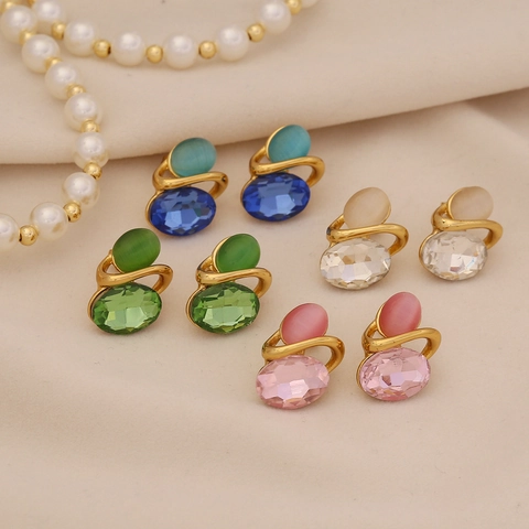 Vintage Kattenoog Steen Oorknopjes Roestvrij Staal Glas Geometrische Sieraden Voor Vrouwen Elegant Verguld