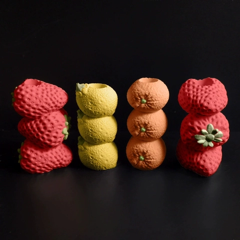Fruit Stacked Silicone Mold For Candle Holder Strawberry Orange Grape Eggplant Shaped Realistic Texture DIY Gypsum Soap Making