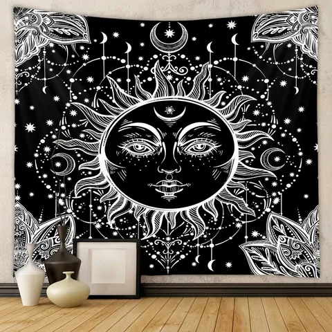 Tapiz Místico Sol Luna Astrología Colgante De Pared Tela De Poliéster Bohemio Decoración Para Dormitorio Sala De Estar