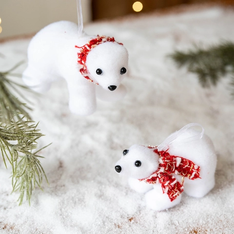 Kreativer Weißer Beflockter Weihnachts Eisbär Ornament Baum Anhänger Feiertags Party Home Hänge Deko Festliches Tier