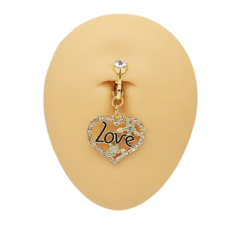 Non Pierced Zinc Alloy Rhinestone Navel Ring For Women Heart Sword Love Dangle Belly Clip On Body Jewelry Accessory Gift