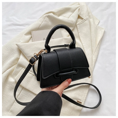 Women Small Crossbody Handbag Litchi Pattern PU Leather Flap Top Handle Adjustable Shoulder Strap Elegant Square Bag