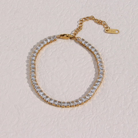 Collana Tennis in Acciaio Inossidabile con Zirconia Quadrata Placcata in Oro 18K Gioielli di Lusso per Donna Moda