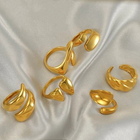 Minimalist 18K Gold Plated Stainless Steel Open Rings For Women Geometric Heart Shape Adjustable Non-Fading Ring Jewelry