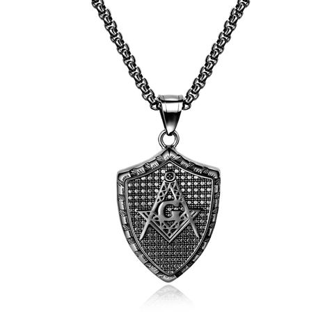 Collar Con Colgante De Escudo Masónico Acero Inoxidable Francmasonería Compás Escuadra Símbolo G Joyería Retro Para Hombres