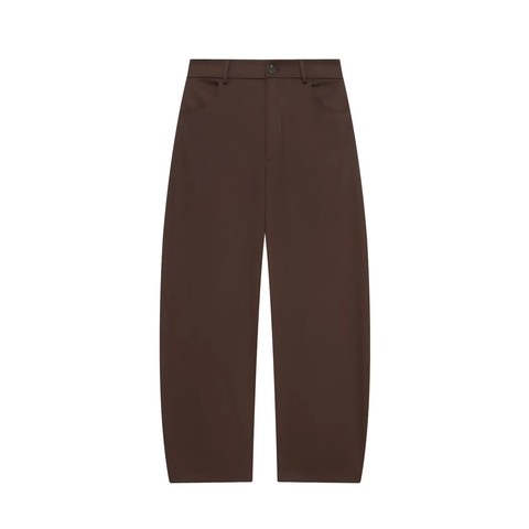 Pantaloni Casual Da Donna Gamba Dritta Vita Alta Marrone Caffè Twill Di Poliestere Streetwear