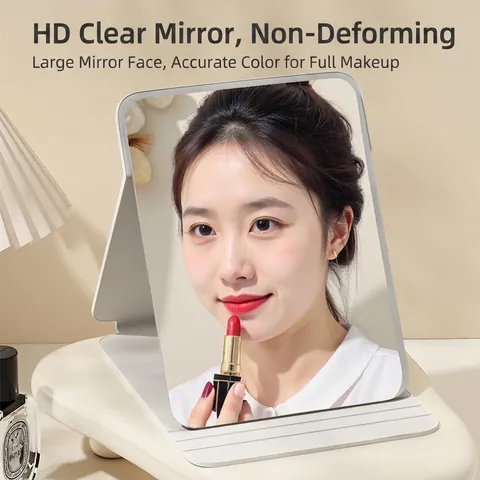 Specchio Trucco Pieghevole Portatile Pelle PU Specchio Da Tavolo Multi Angolo HD Rettangolare Minimalista Casa Viaggio