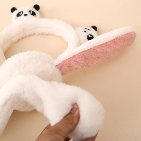 Simpatici Paraorecchie in Peluche a Forma di Panda per Bambini Invernali Caldi Orecchie Mobili Paraorecchie Airbag
