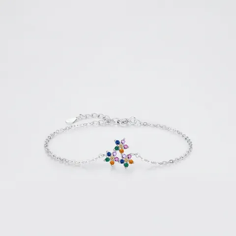 Bracciale Fiore Argento Sterling 925 Zirconia Colorata Regolabile Gioielli Quotidiani Dolce Donna