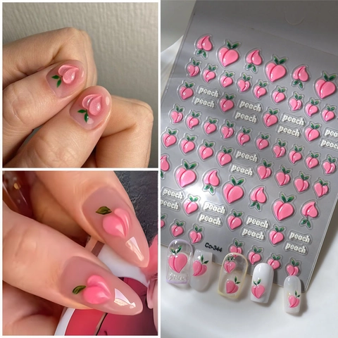Adesivi Unghie Rilievo 3D Pesca Carini 5D Frutta Jelly Rilievo Impermeabile DIY Manicure Decorazione Donne