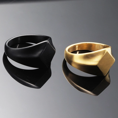 Anillo De Sello Geométrico Rómbico Acero Inoxidable Cepillado Mate Minimalista Punk Joyas Moda Hombre Mujer