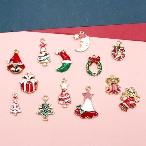 Christmas Charms Pendants DIY Jewelry Making Findings Zinc Alloy Enamel Santa Claus Snowman Reindeer Tree Holiday Gift Decor