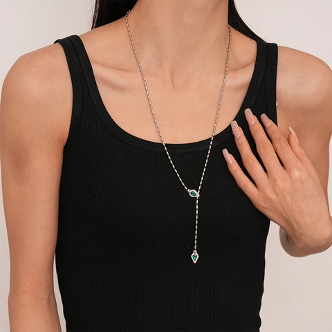 Collana Lunga A Y Forma Di Serpente Vintage Lega Strass Verdi Stile Smeraldo Catena A Bambù Gioielli Eleganti Da Donna