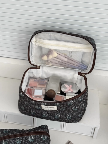 Florale Gesteppte Cord Kosmetiktasche Große Kapazität Retro Make-Up Beutel Toilettenartikel Aufbewahrung Reise Organisator