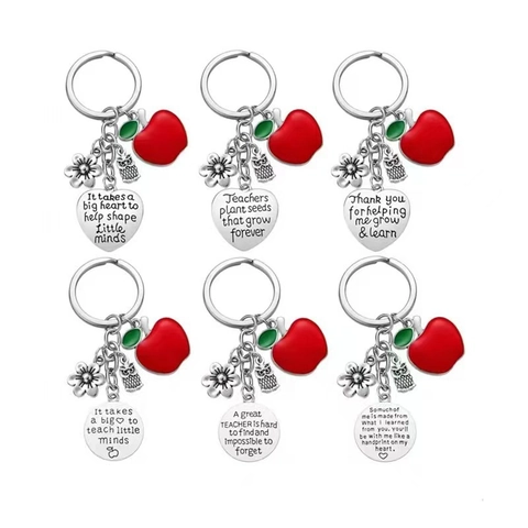 Teacher Appreciation Keychain Stainless Steel Heart Pendant Apple Owl Flower Charms Gift For Mentor Educator