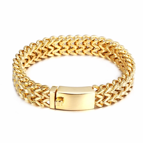 Pulsera Hombre Cadena Franco Acero Inoxidable Tejida Joyería Estilo Biker Minimalista Con Cierre De Caja