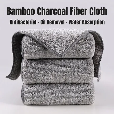 Paños De Limpieza De Cocina Microfibra De Carbón De Bambú Grueso Absorbente Resistente Al Aceite Paños Suaves Gris