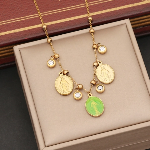 Virgin Mary Butterfly Wing Jewelry Set Stainless Steel Cat Eye Stone Rhinestone Necklace And Earrings For Women