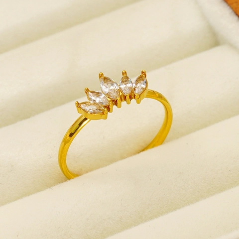 Anillo Aperto A Corona In Acciaio Inossidabile Placcato Oro 18K Con Zircone Marquise Gioielli Regolabili Eleganti Da Donna