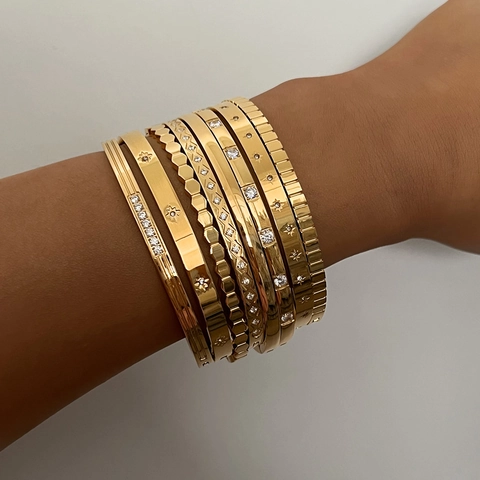 Stainless Steel Bangle Bracelet Zircon Eight Pointed Star Geometric Exotic Chic Retro Punk Jewelry Women